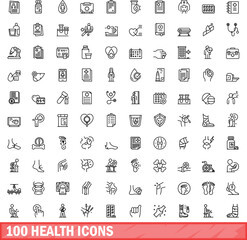 Sticker - 100 health icons set. Outline illustration of 100 health icons vector set isolated on white background
