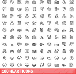 Wall Mural - 100 heart icons set. Outline illustration of 100 heart icons vector set isolated on white background
