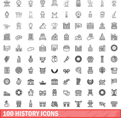 100 history icons set. Outline illustration of 100 history icons vector set isolated on white background