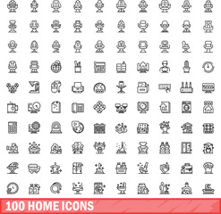 Sticker - 100 home icons set. Outline illustration of 100 home icons vector set isolated on white background
