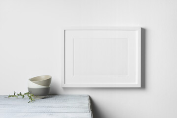 Wall Mural - Blank landscape picture frame mockup in white room interior