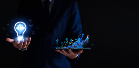 Wall Mural - businessman using cloud technology connect business data. cloud computing. internet cloud technology