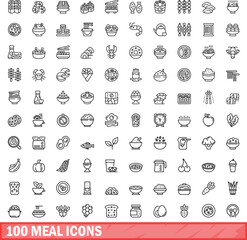 Sticker - 100 meal icons set. Outline illustration of 100 meal icons vector set isolated on white background