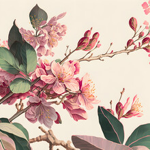 Cherry Blossom Tree, Hand Drawn Illustration