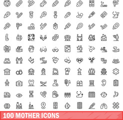 Canvas Print - 100 mother icons set. Outline illustration of 100 mother icons vector set isolated on white background
