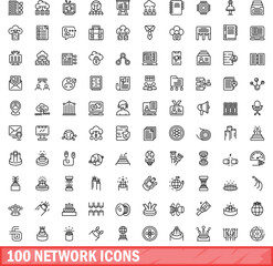 Wall Mural - 100 network icons set. Outline illustration of 100 network icons vector set isolated on white background