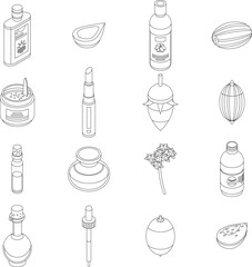 Wall Mural - Jojoba icons set. Isometric set of jojoba vector icons for web design isolated on white background outline