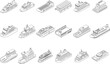 Ferry icons set. Isometric set of ferry vector icons for web design isolated on white background outline