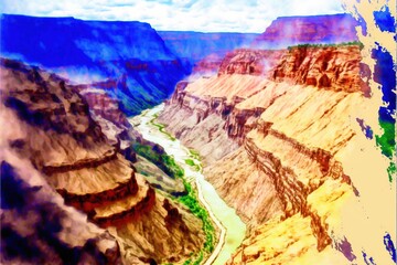 The little Colorado Grand Canyon concept using watercolors.