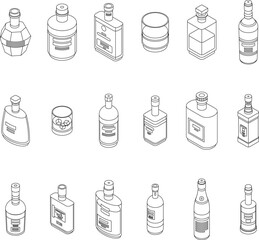 Sticker - Bourbon icons set. Isometric set of bourbon vector icons for web design isolated on white background outline