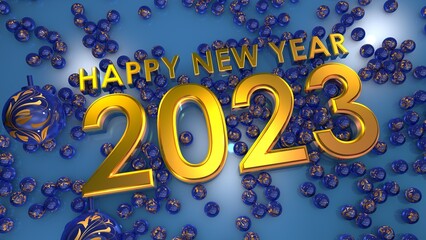 We wish you Happy New Year 2023 TEXT design sparkle firework gold white blue year 2023background
