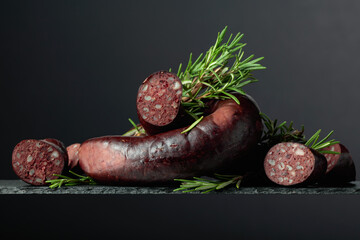 Wall Mural - Spanish black pudding or blood sausage with rosemary.