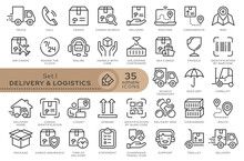 Set Of Conceptual Icons. Vector Icons In Flat Linear Style For Web Sites, Applications And Other Graphic Resources. Set From The Series - Delivery And Logistics. Editable Outline Icon.	