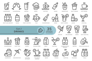 Set of conceptual icons. Vector icons in flat linear style for web sites, applications and other graphic resources. Set from the series - Drinks. Editable outline icon.