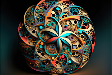 Wall Mural - colorful abstract ornamental fractal background with circles and waves, generative ai