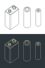 Wall Mural - Isometric drawings of different batteries