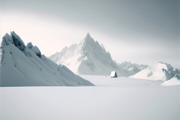 beautiful minimalistic winter landscape with mountains, made with generative ai