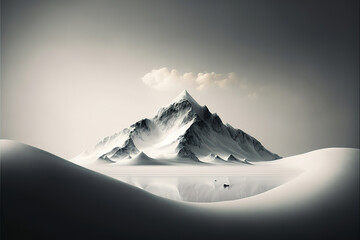beautiful minimalistic winter landscape with mountains, made with generative ai