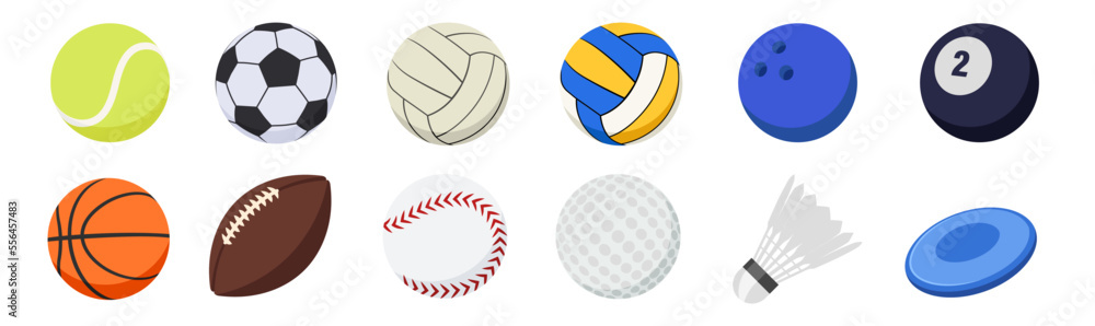 Sports balls minimal flat icon set. Cartoon style. Stock Vector | Adobe ...