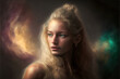 portrait of a beautiful blonde woman with magical fantasy lights