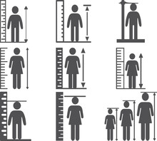 Human Height Icon Set, Height Measurement Icon Set Black Vector