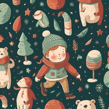Winter Patterns With Gingerbread Cookies. Awesome Holiday Background. Christmas Repeating Texture For Surface Design, Wallpapers, Fabrics, Wrapping Paper Etc.