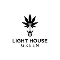 light house logo design with abstract tree coconut palm beach marijuana leaf