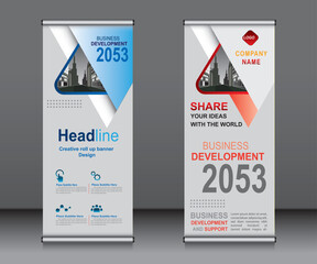 Wall Mural - Roll up banner template design,banner layout, advertisement, pull up, polygon background.