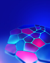 Leinwandbilder - Cells of cyberspace in a synthetic neural network. 3D illustration of a fluorescent, neon cyberpunk object