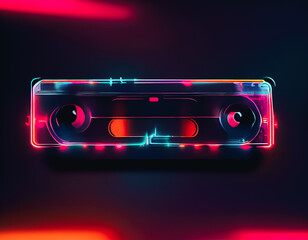 Canvas Print - Beautiful Audio cassette tape in neon light.Minimalism retro style concept. 80s. Background pattern for design.	