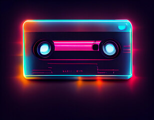 Wall Mural - Beautiful Audio cassette tape in neon light.Minimalism retro style concept. 80s. Background pattern for design.	