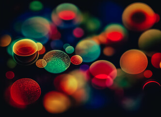 Poster - Beautiful colored bokeh on a dark abstract background.	