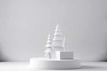Wall Mural - Blank white christmas product podium pedestal background concept. 3D rendering.