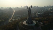 Kiev, Ukraine, 17 September 2022 Monument Mother Motherland.  Drone Video. 