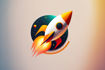 Imaginative logo icon template featuring a rocket in space. Generative AI