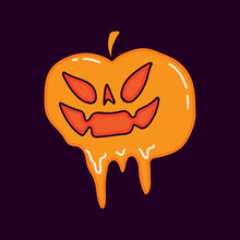 Melted Monster Pumpkin Cartoon, Illustration For T-shirt, Sticker, Or Apparel Merchandise. With Modern Pop And Urban Style.