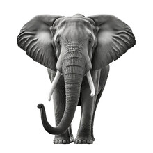 Gros éléphant Gris Vu De Face Sur Fond Blanc - Image Générée Par IA Et Détourée