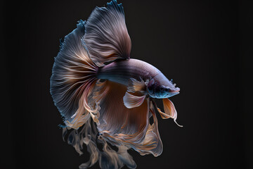 Wall Mural - Black backdrop with gorgeous betta fish positioned sideways. Generative AI