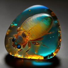 Fossilized Insect In Amber Illustration Made With Generative AI