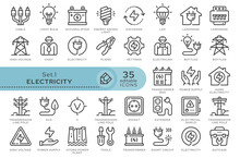 Set Of Conceptual Icons. Vector Icons In Flat Linear Style For Web Sites, Applications And Other Graphic Resources. Set From The Series - Electricity. Editable Outline Icon.	