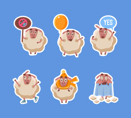 Poster - Funny Cartoon Sheep and Lamb Mascot Animal Engaged in Different Activity Vector Set