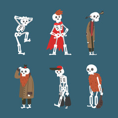 Wall Mural - Bony Skeleton Character in Different Pose and Action Vector Set