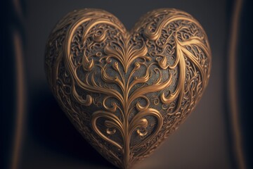 Wall Mural -  a heart shaped object with a decorative design on it's side and a gold filigreet. Generative AI