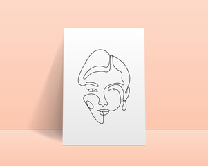 Wall Mural - Modern abstract line minimalistic women face arts for wall decoration, postcard or brochure cover design. Realistic cover template. Woman face. One line art. Vector illustrations design