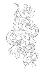 Sticker - hand drawn sketch snake of flowers tattoo 