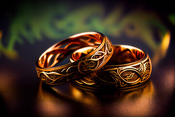  Two golden beautiful  rings.  Generative AI.