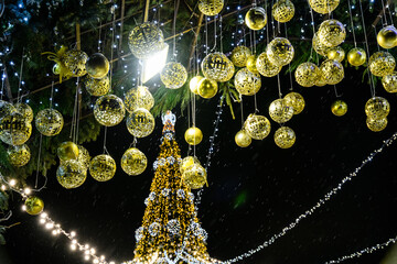 Wall Mural - Christmas balls hanging. New Year and Christmas decorations