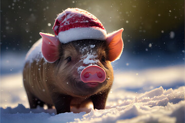 pig in christmas hat