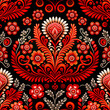 East europe traditional pattern background. Slavic red and black background. Ukrainian floral national pattern. Generative AI slavic abstract seamless bacgkround.