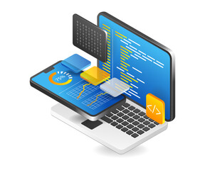 Aufkleber - Flat isometric 3d illustration smartphone analyst programmer technology application concept